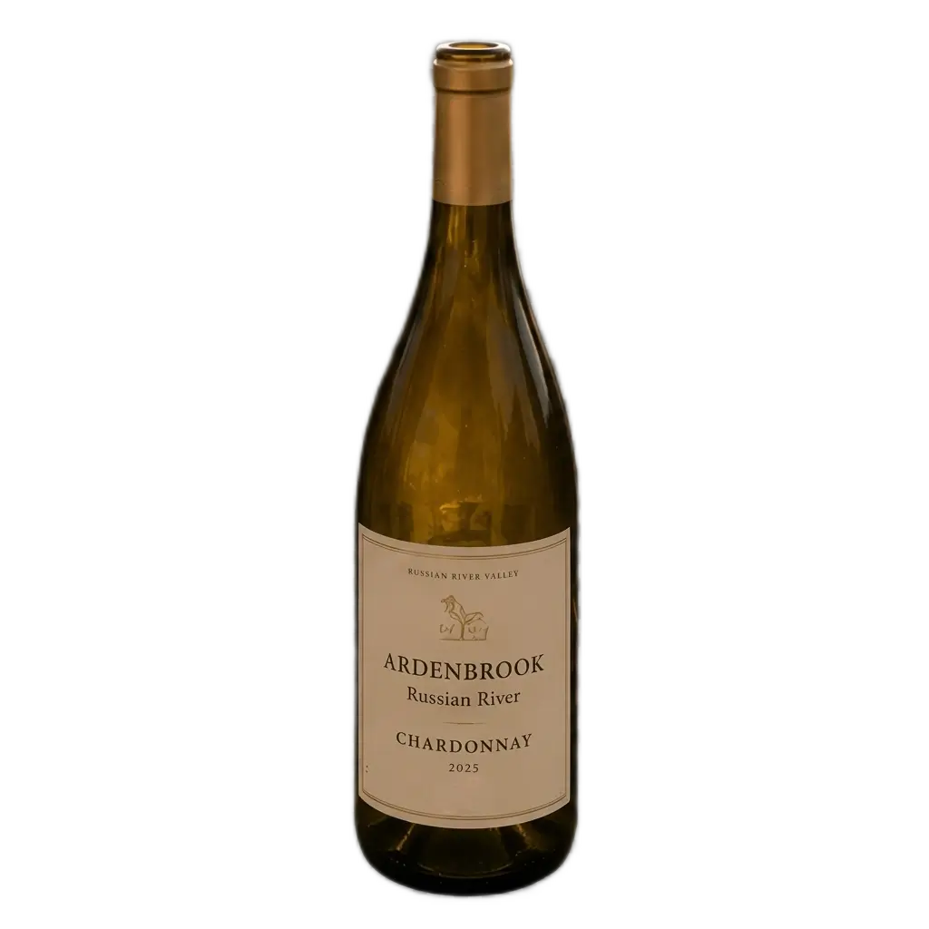 Ardenbrook 2025 Russian River Valley Chardonnay wine bottle centered on a transparent background.