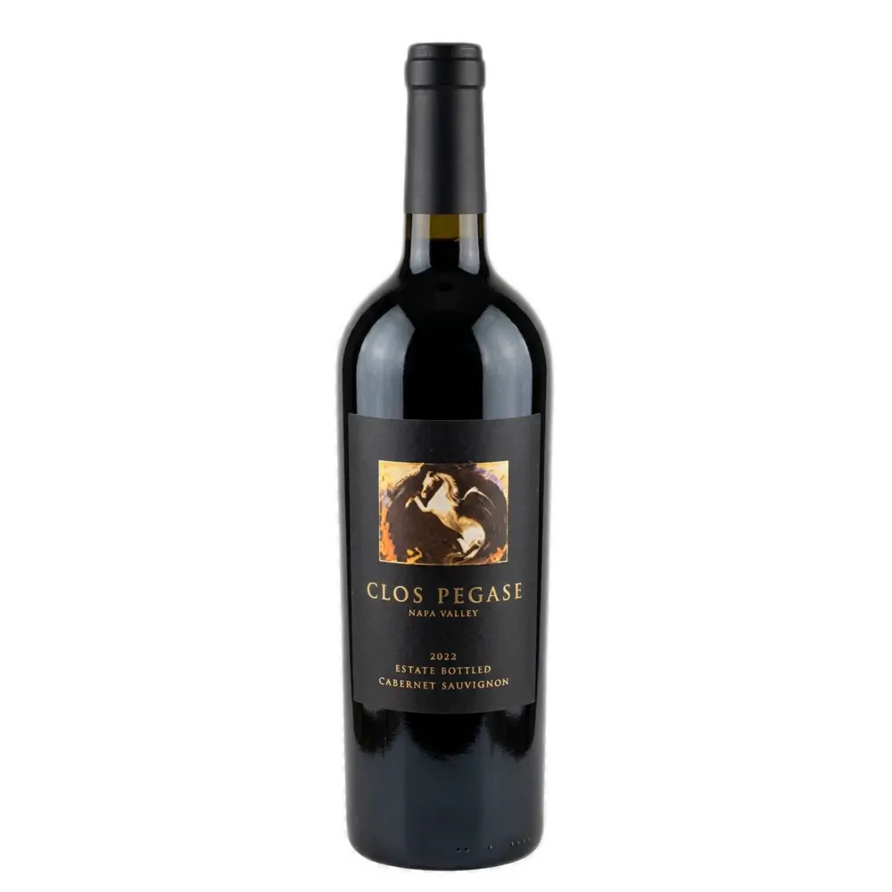 Clos Pegase Napa Valley 2022 Cabernet Sauvignon wine bottle, front view with detailed label and transparent background.