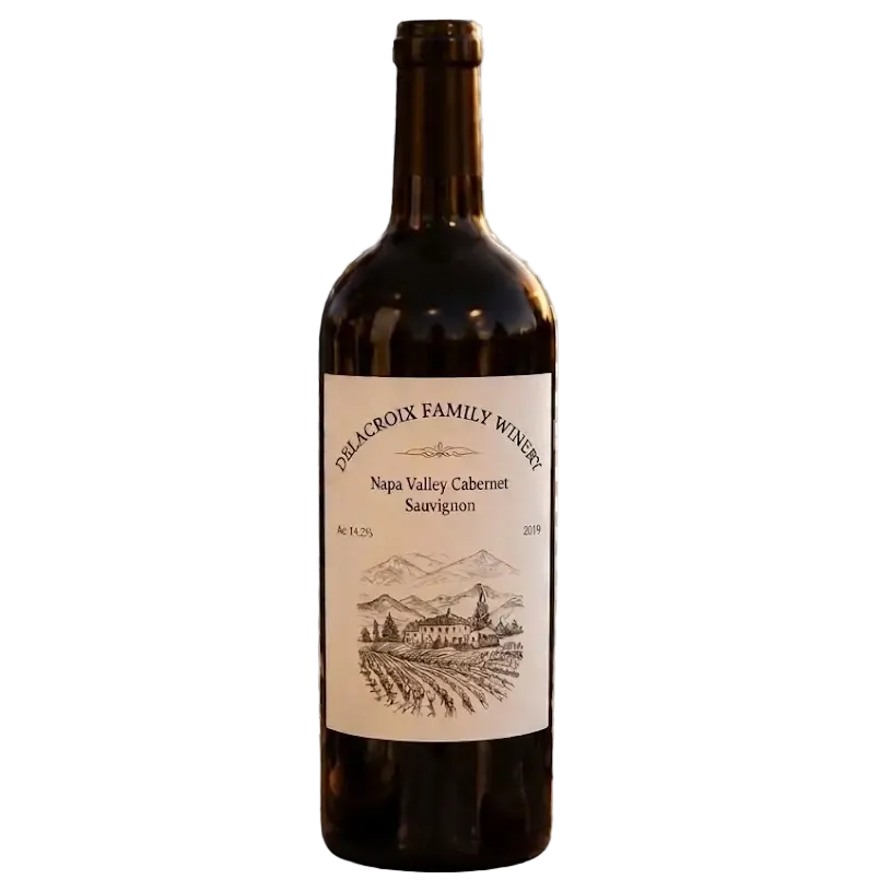 Delacroix Family Winery Napa Valley Cabernet Sauvignon bottle showing a 2018 vintage, set against a transparent background.