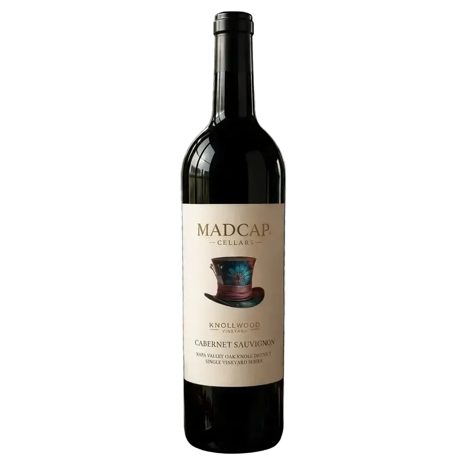 Madcap Cellars Knollwood Vineyard Cabernet Sauvignon wine bottle cutout on a transparent background.