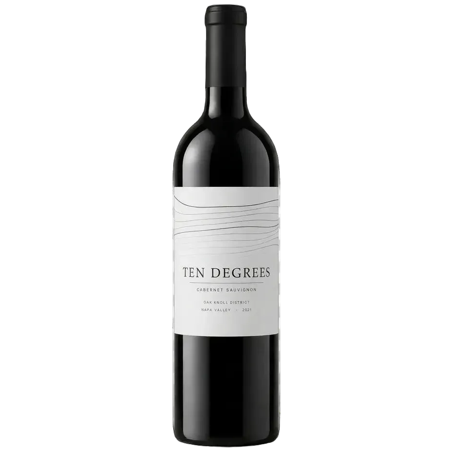 Ten Degrees 2021 Cabernet Sauvignon Napa Valley wine bottle centered against a grey checkerboard background.