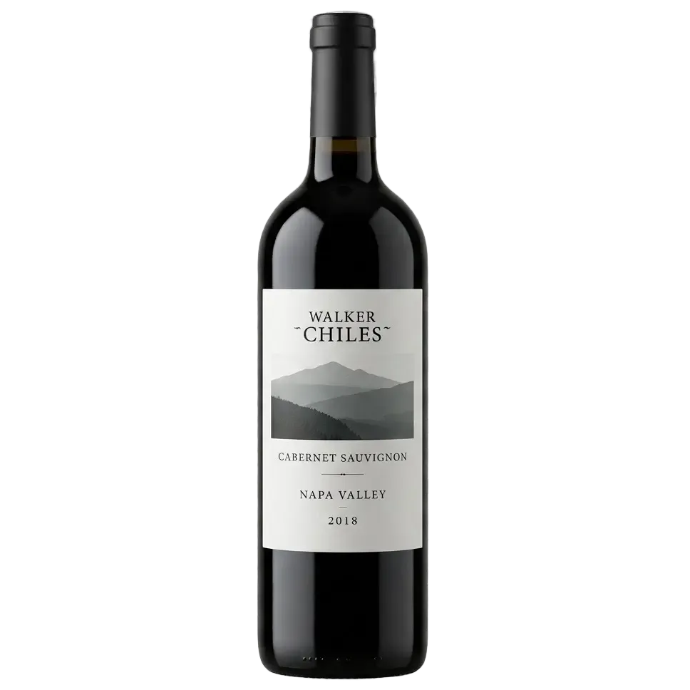 A bottle of Walker Chiles 2018 Cabernet Sauvignon Napa Valley red wine isolated on a transparent background.