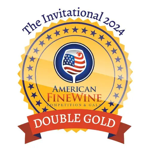 Logo for The Invitational 2024 American Fine Wine Competition & Gala with a double gold award ribbon.